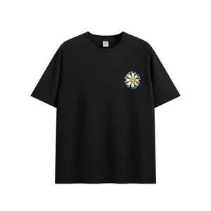 Camiseta con estampado de girasol texturizado personalizado de fábrica, top de manga corta personalizado de marca de moda para hombres