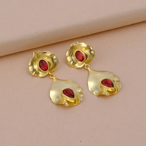 ต่างหูควอตซ์สีชมพูบานเย็นแบบดีไซน์ดีไซน์ทันสมัยต่างหูเม็ดเดี่ยวชุบทองอัญมณี - Product Image 3