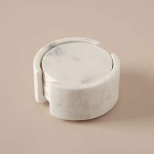 Elegant White Marble Round <b>Coaster</b> Set With Designer Metal Holder For Modern Home Decor And Premium Tabletop Accent Edition - Product Image 3