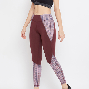 Leggings de yoga taille haute, longueur intégrale, imprimé patchwork, spandex polyester, extensible dans quatre sens, coutures contrastées, pantalon pour femmes - Product Image 5