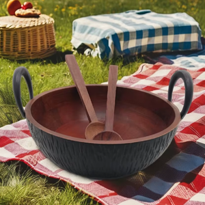 Handmade <b>Large</b> <b>Wooden</b> Salad Serving <b>Bowl</b> with Handles Rustic Kitchenware for Fruits Elegant Salad <b>Bowl</b> Set - Product Image 1