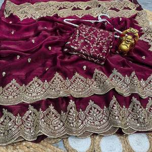 Sari en soie Crush Dola élégant de créateur, tissu doux, vêtement traditionnel indien pour les fêtes, vente en gros pour les vêtements indiens et pakistanais - Product Image 3
