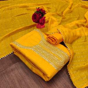 Nouvelle robe de soirée formelle en georgette teignable avec col et dupatta pour femmes, pour les fêtes et les mariages - Product Image 3