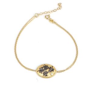 925 Sterling Silver Leaf Pattern Chain <b>Bracelet</b> Yellow Plant Shape - Product Image 1