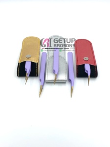 Pince à épiler pour extensions de cils de haute qualité, anti-statique, à pointe dorée, à pointe dentelée, avec revêtement en poudre violette isolante, longueur 10 mm, personnalisable - Product Image 5