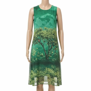 Robe décontractée sans manches en mousseline de soie écologique, polyester léger, imprimé numérique, vêtements d'été pour femmes, vêtements de mode, taille ajustée - Product Image 5