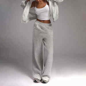 Conjunto Deportivo de Invierno para Mujer de Alta Calidad, con Cremallera, Pantalones Holgados de Cintura Alta Elástica y Top, Dos Piezas - Product Image 4