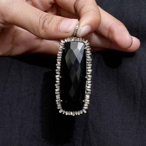 ของแข็ง925จี้เงินปูเครื่องประดับเพชรเหลี่ยมเพชรสีดำพลอยอะไหล่การออกแบบใหม่จี้ Unisex - Product Image 1