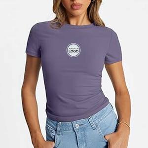 Camisetas de manga ultracorta para mujer, Camisetas Básicas de verano con cuello redondo y doble forro para salir - Product Image 6