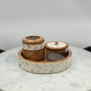 Juego de Quemadores de Incienso de Madera Hechos a Mano con Bandeja con Incrustaciones de Madera, Tapa Ventilada y Frasco Acrílico, Decoración de Aromaterapia para Meditación en el Hogar - Product Image 1