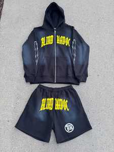 Men's Acid Wash Jogger Sweat Suit with Zip Hoodie & Flare <b>Sweatpants</b> Custom Logo Printed Great Quality Stacked Sweat Suits - Product Image 2