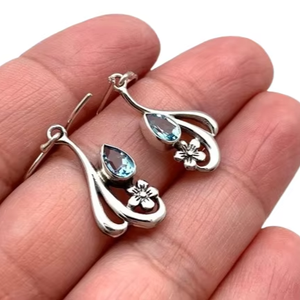 Handmade Classical Earrings 925 <b>Solid</b> <b>Silver</b> Jewelry For Women 925 Sterling <b>Silver</b> Blue Topaz Gemstone Boho Style Earrings Gift - Product Image 1