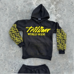 Chándal de invierno para hombre vintage, pantalones de chándal con estampado de felpa francesa de algodón 100% y Sudadera con capucha desgastada - Product Image 2