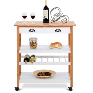 Modern <b>Oak</b> Wood Panel Mobile Kitchen Shelf 80x40x86cm with Wheels - Product Image 2
