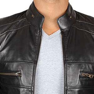 <b>Men's</b> Premium Leather <b>Jacket</b> Winter Casual Fashion Modern Classic Design Windproof Waterproof Stand Collar Front Logo - Product Image 5