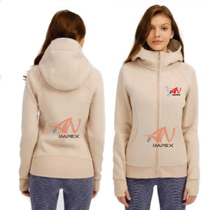 Sweat à capuche pour femmes personnalisé de haute qualité avec col à capuche zippé Matériau flexible pour une utilisation en hiver Logo d'impression personnalisé - Product Image 1