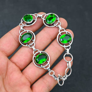 Lab Created Green <b>Peridot</b> Gemstone <b>Bracelet</b> Handmade Sterling Silver Plated Luxury Designer Jewelry 7-8 Inches Wedding Party - Product Image 2