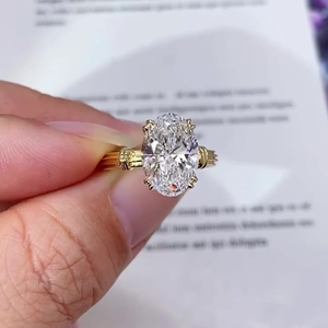 Anillo Solitario de Oro Vintage con Certificado IGI, con Diamante de Laboratorio de 3.00ct, Banda Ovalada Acanalada, Elegantes Anillos de Diamantes - Product Image 1