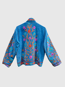 Blouson Bomber en Velours Brodé Col Mandarin Manches Longues Motif Floral Broderie à la Main Vêtement d'Automne Grande Taille Femme - Product Image 2