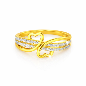 <b>Fashion</b> <b>Rings</b> Dual Heart Shape Wrap Eternity Band with Split Shank Design in 18K Pure Solid Gold Lab Diamond for Wedding Parties - Product Image 1