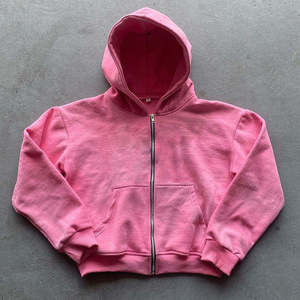 Sudadera con Capucha Corta para Hombre, Estilo Vintage, con Estampado Puff y Bordado Personalizado, 450 Gsm, Algodón Grueso de Felpa, con Cierre - Product Image 1