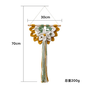 Bohemian Iron Wedding Wall <b>Hanging</b> Floral Design 2Pcs Living Room Decor Green Yellow <b>White</b> Tassel Art - Product Image 2