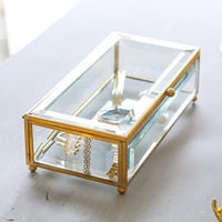 Boîte à bijoux en verre doré vintage, organisateur, Accent décoratif, vanité pour mariage, cadeau de fête nuptiale, boîtes en verre biseauté
