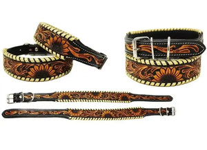 Collier de chien en cuir pleine fleur léger à la main tournesol accessoire multifonctionnel pour animaux de compagnie de haute qualité meilleur vendeur - Product Image 2