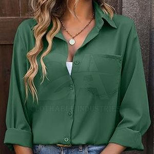 เสื้อเชิ้ตผู้หญิงแขนยาวผ้าฝ้ายติดกระดุม ระบายอากาศได้ดี สไตล์ลำลอง - Product Image 5