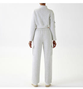 Vente en gros Logo personnalisé 380 Gsm athlétique français éponge Active Wear décontracté Fitness Jogging 2 pièces ensemble femmes Sport survêtement ensemble - Product Image 5