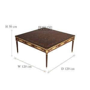 Mesa de Centro de Lujo con Incrustaciones de Marquetería Intrincadas y Detalles de Latón Dorado para Decoración Clásica de Sala de Estar - Product Image 5