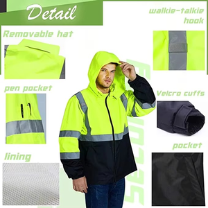 Chaqueta de seguridad con cinta reflectante para hombre, cortavientos de seguridad, impermeable, visibilidad, uniforme de Trabajador de Construcción de invierno - Product Image 4