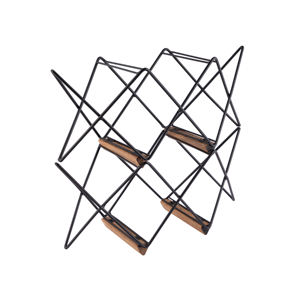 Porte-bouteilles moderne de haute qualité en forme de diamant |   Porte-bouteille de champagne en métal géométrique avec base en bois, facile à assembler et personnalisable - Product Image 2