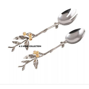 Ensemble de couverts décoratifs en acier inoxydable argent mat avec poignée en forme de feuille de fleur, emballage personnalisé avec logo - Product Image 1