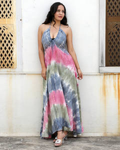 Tendencia 2024 ropa de mujer rayón verano desgaste diseñador espalda descubierta espagueti cuello Halter largo Multi Tie Dye Maxi vestido sin mangas - Product Image 2