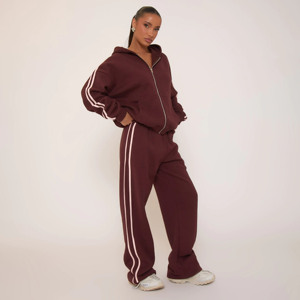 Ensemble de survêtement 2 pièces pour femme en gros, marron avec bande latérale contrastée, sweat-shirt à capuche et pantalon de survêtement long, ensemble de survêtement 2 pièces pour femme - Product Image 5