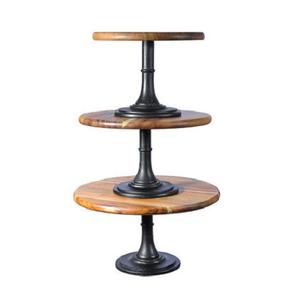 Soporte de pastel de pastelería de 2 niveles de madera y hierro Último diseño Soporte de servicio de chocolates de pastel de forma redonda para venta caliente - Product Image 5