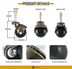 Rueda giratoria de bola de vástago de anillo de agarre de latón antiguo de 2 pulgadas (50mm) para muebles antiguos - Product Image 2