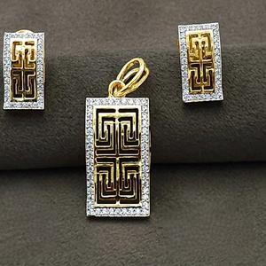 ชุดจี้ดีไซน์เนอร์สีทองสีขาวทันสมัยพร้อมต่างหูประดับหินโฆษณาสำหรับงานแต่งงานของผู้หญิง - Product Image 1