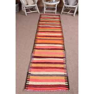 Turkish <b>Runner</b> Rug 2.6x10.3 ft, Vintage Kilim <b>Red</b> Persian Wool Rug - Product Image 1