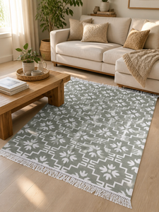 Tapis d'intérieur en coton tissé à la main, vert sauge, motif géométrique aztèque, avec franges, pour salon, décoration intérieure - Product Image 4