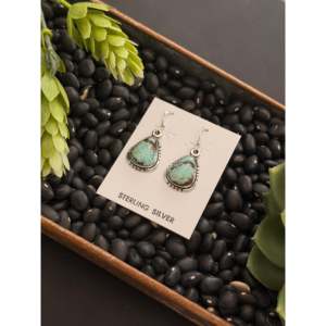 Navajo Handmade Black Jack Turquoise & Sterling <b>Silver</b> Drop <b>Earrings</b> Water Drop Shape - Product Image 3