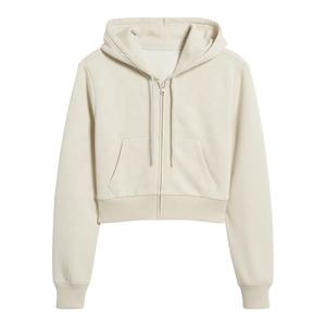 Sudadera Corta de Punto Estampada, Estilo Vintage, Lavada al Ácido, para Mujer, con Cierre y Capucha, Venta al por Mayor de Invierno - Product Image 5