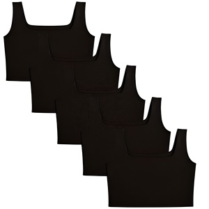 Soutien-gorge de sport pour femme à col carré, maintien moyen, yoga, noir uni, en Spandex et Polyester, avec bretelles - Product Image 1