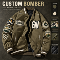 Özel Logo Sonbahar Standart Erkek Bomber Ceket Pilot Mont Retro MA-1 Pilot Ceketi Dik Yaka Ön Cepli İş Kıyafeti Beyzbol Ceketi