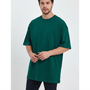 เสื้อยืดคอกลมสีเขียวทรงโอเวอร์ไซส์สำหรับผู้ชาย ผ้าคอตตอนเนื้อหนา พิมพ์ลายโลโก้ ปรับแต่งได้ตามต้องการ แขนเสื้อแบบดรอปโชว์เดอร์ สไตล์ลำลอง - Product Image 4