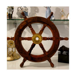 Rueda de barco de madera pulida oscura de alta calidad para decoración, pieza náutica colgante, Dirección de barco con mango de Metal - Product Image 2