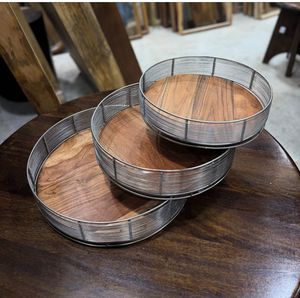 Beautiful Handmade Silver <b>Metal</b> Wire Wooden Serving Tray for Ramadan & Other Occasions for Serving <b>Bowls</b> & Platters - Product Image 4