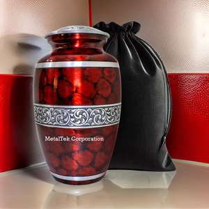 Urne de crémation classique de la bande centrale du feu rouge brillant de style américain Cendres commémoratives pour adultes Prix de gros Urnes funéraires Pots - Product Image 3