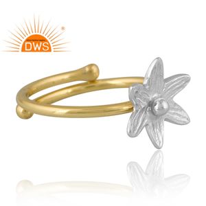 Bague fleur en laiton plaqué or 18 carats design vintage Demi bijoux fins pour femme cadeau pour elle - Product Image 4